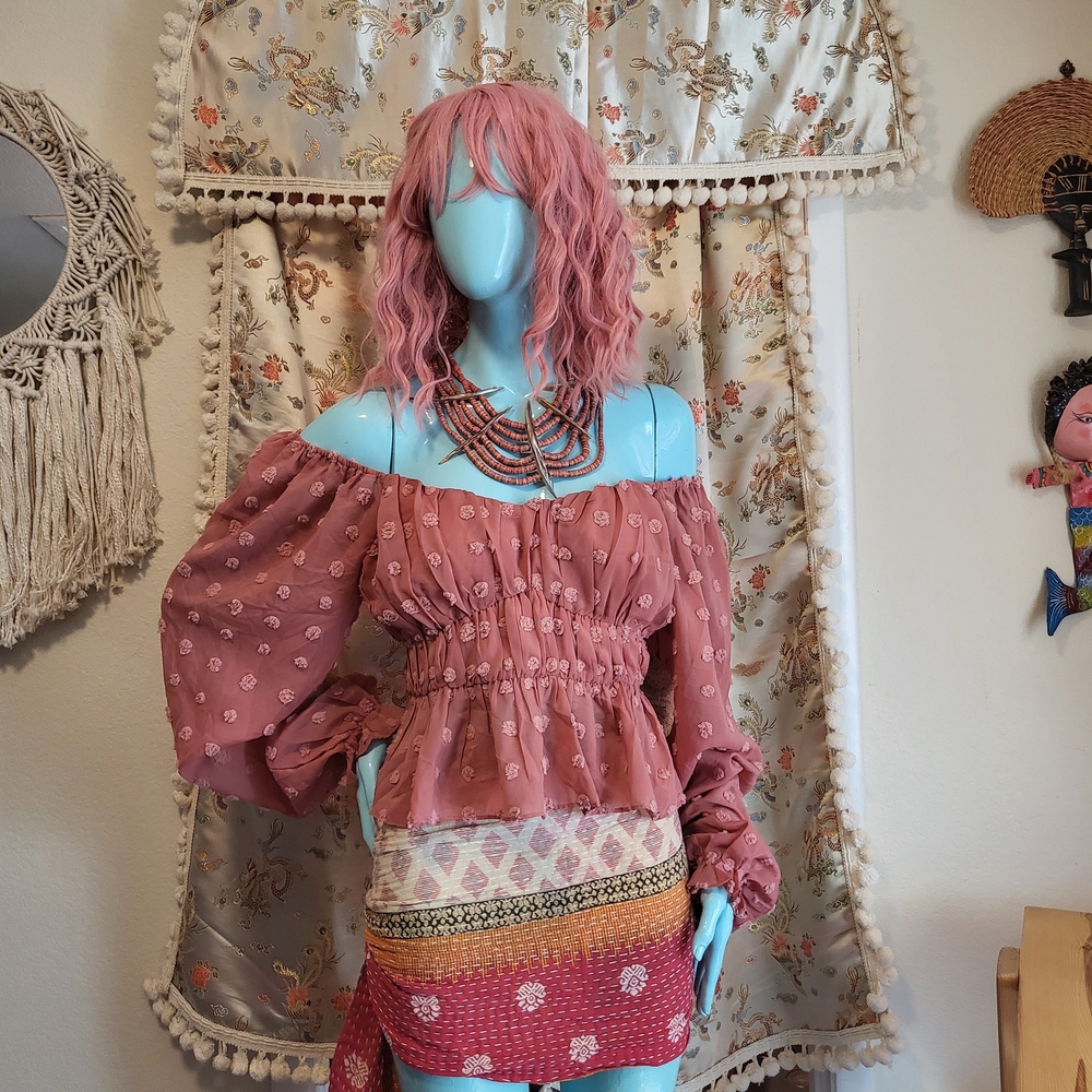 Altar'd State Dusty Rose Off-Shoulder Blouse